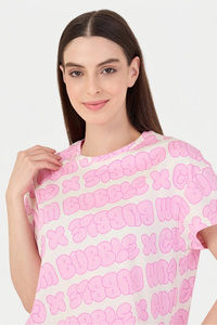 Sweet Dreams Typographic Printed Pyjama Set - Swan White — thumbnail 5
